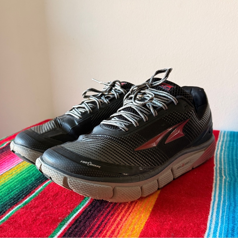 Altra Black and Gray Running Shoes with Maroon Accent